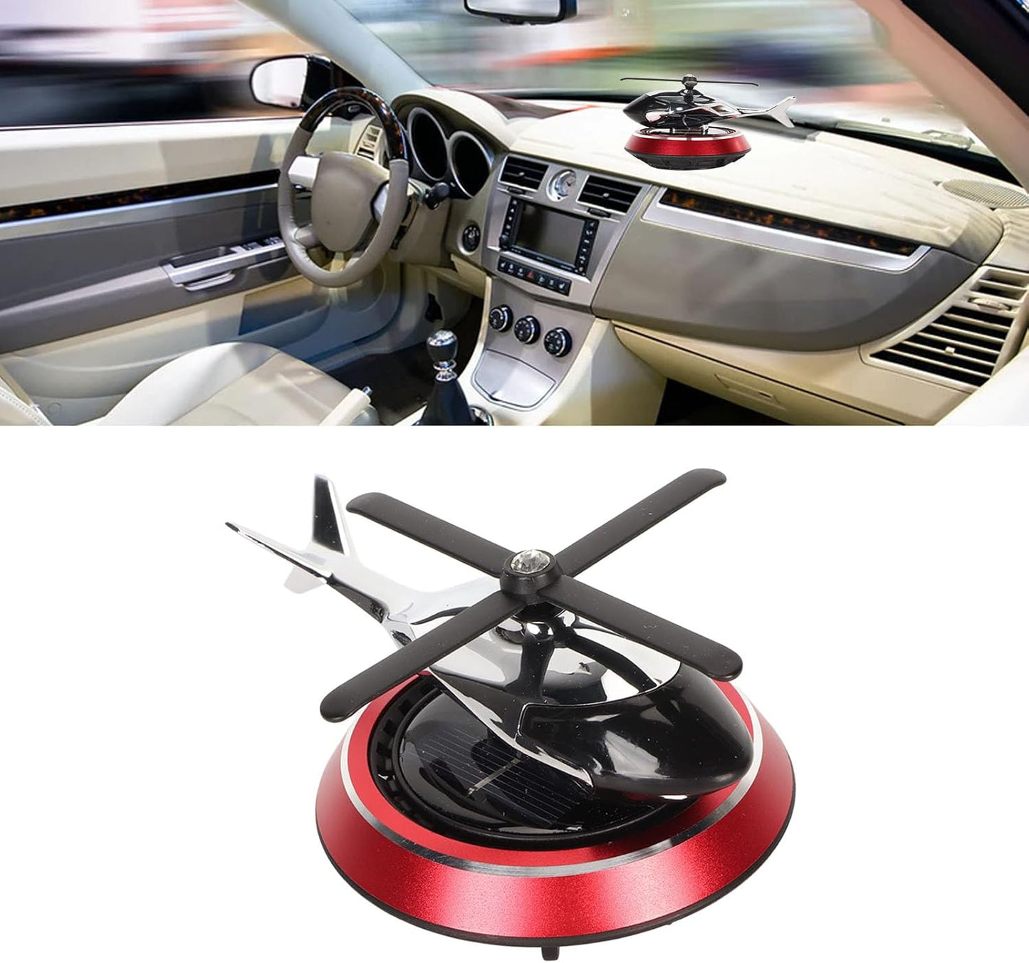 Helicopter Car Air Fresheners Rotating, Solar Car Fresheners Airplane Car Perfume Decoration for Office Bar, Relieve Stress Alloy Car Essential Oil Diffuser for Home (Red)