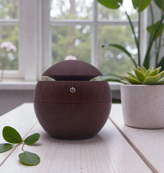 Humidificador de Aire Portátil con Diseño de Madera y Aromaterapia