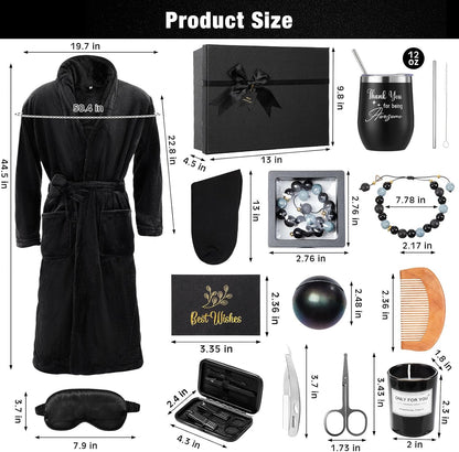 15 Pcs Birthday Gifts for Men Beard Care Set for Him Valentine'S Day Gifts Basket Ideas Kit for Men Tumbler Bath Robe for Dad Husband Boyfriend Box(Black)