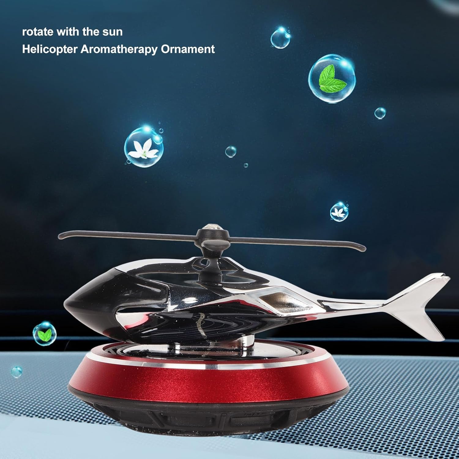 Helicopter Car Air Fresheners Rotating, Solar Car Fresheners Airplane Car Perfume Decoration for Office Bar, Relieve Stress Alloy Car Essential Oil Diffuser for Home (Red)