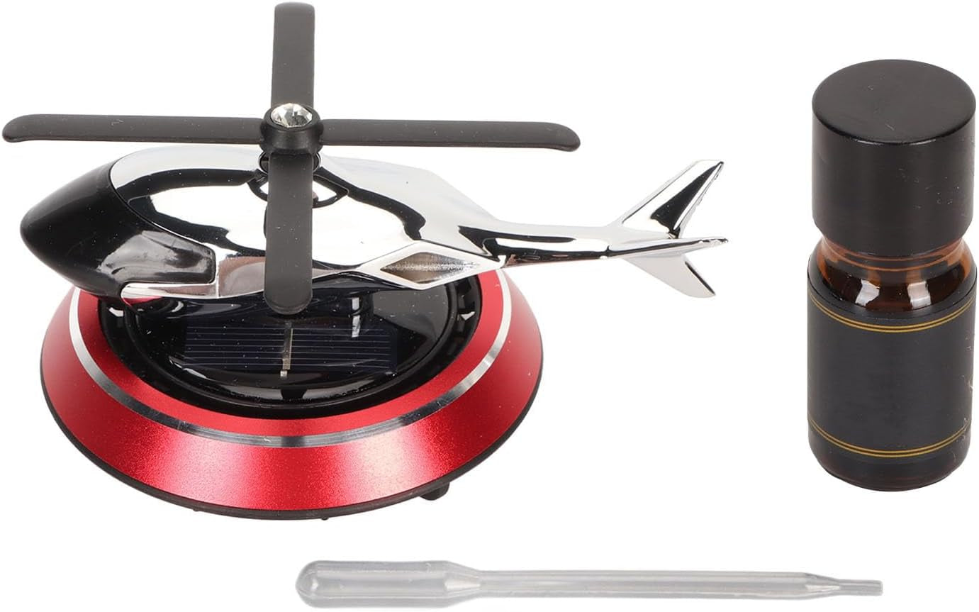 Helicopter Car Air Fresheners Rotating, Solar Car Fresheners Airplane Car Perfume Decoration for Office Bar, Relieve Stress Alloy Car Essential Oil Diffuser for Home (Red)